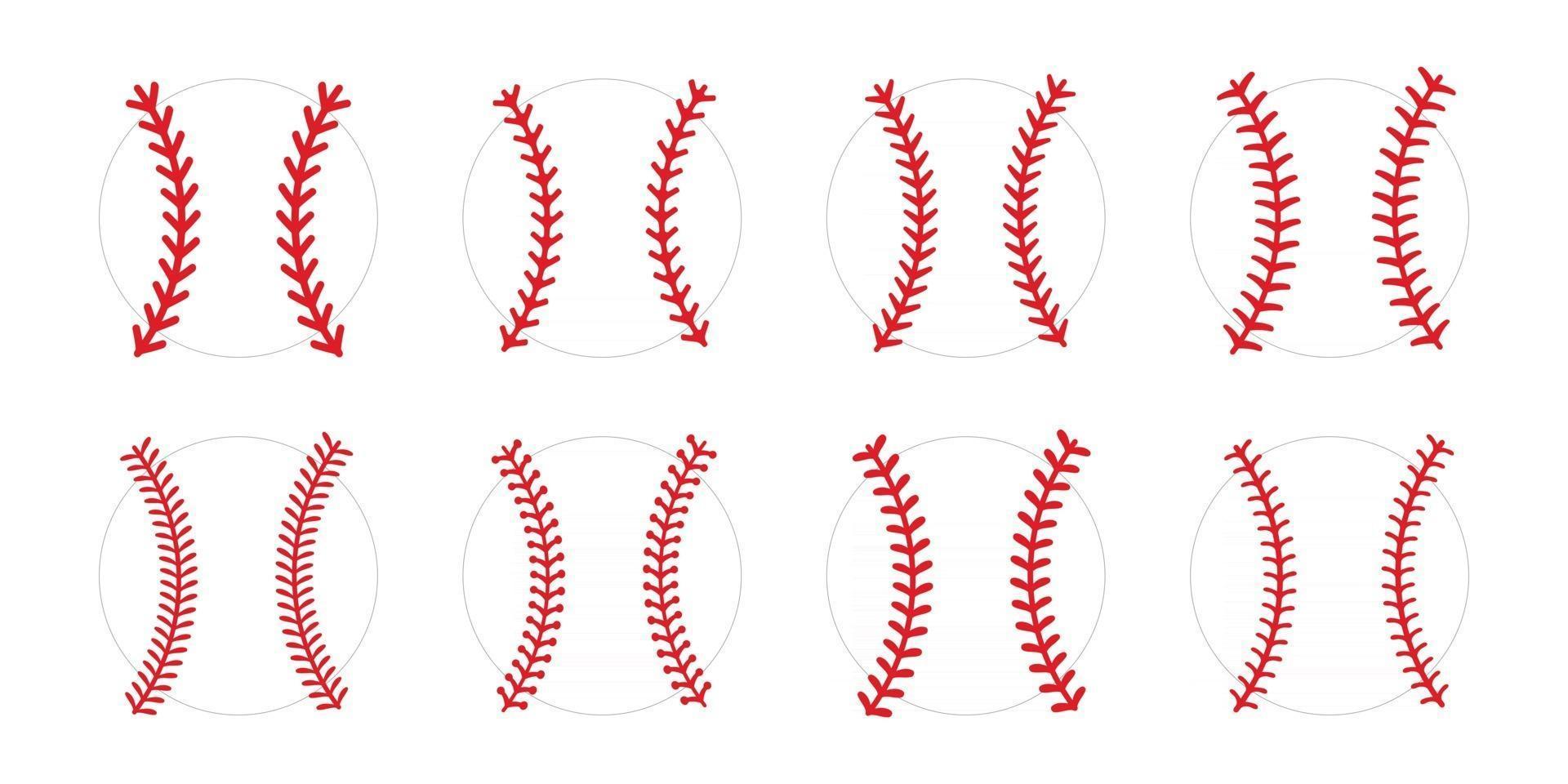 la puntada roja o la costura de la pelota de béisbol aislada sobre fondo blanco. vector