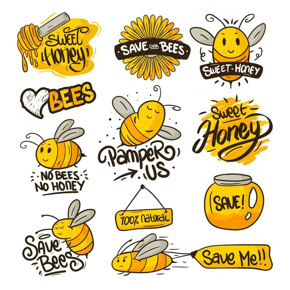 Honey Bee Protection Sticker Collection vector