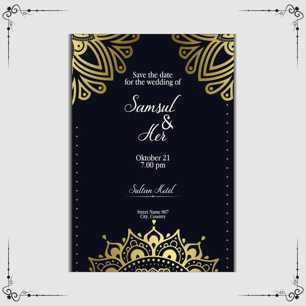 Fondo adornado de mandala dorado de lujo para invitación de boda, portada de libro con estilo de elemento mandala vector premium