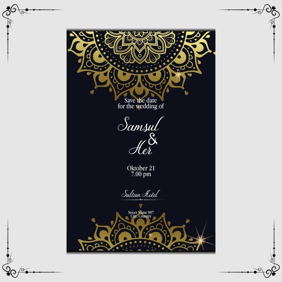 Luxury gold mandala ornate background for wedding invitation, book cover with mandala element style premium vector