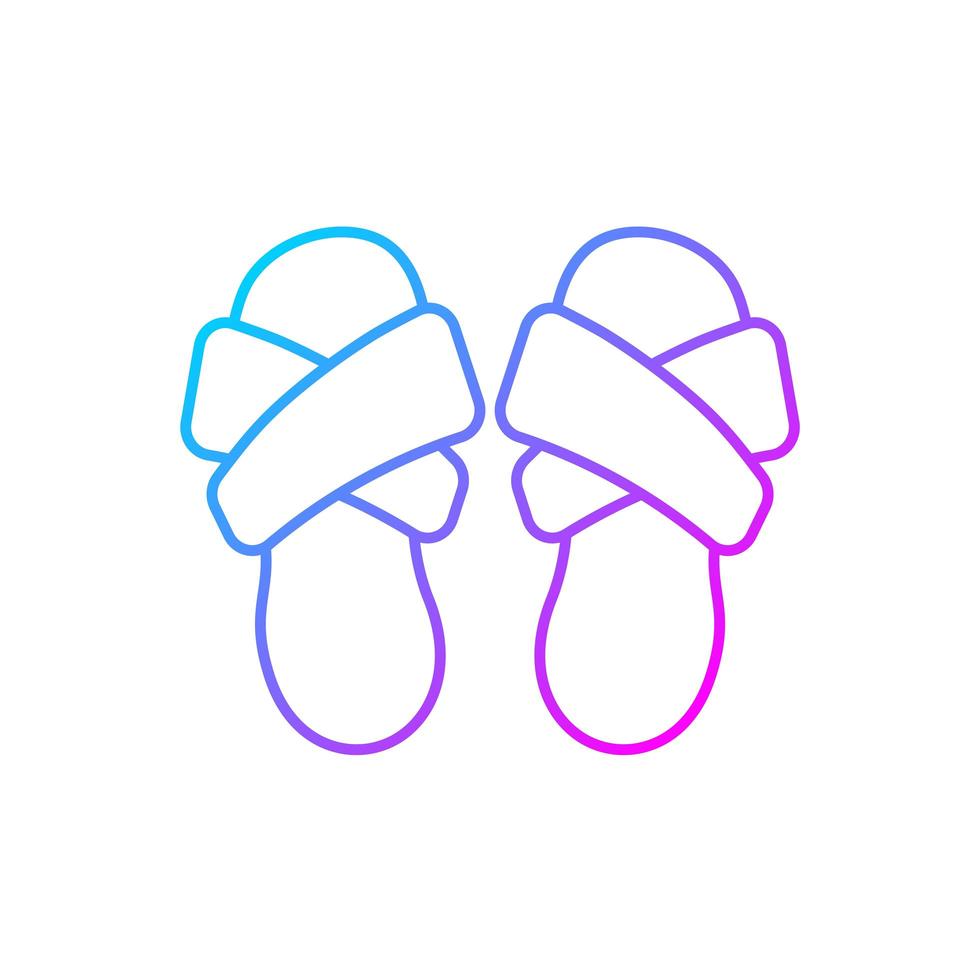 Cross band slippers gradient linear vector icon. Footwear for lounging at home. Comfortable shoes. Domestic flip flops. Thin line color symbols. Modern style pictogram. Vector isolated outline drawing