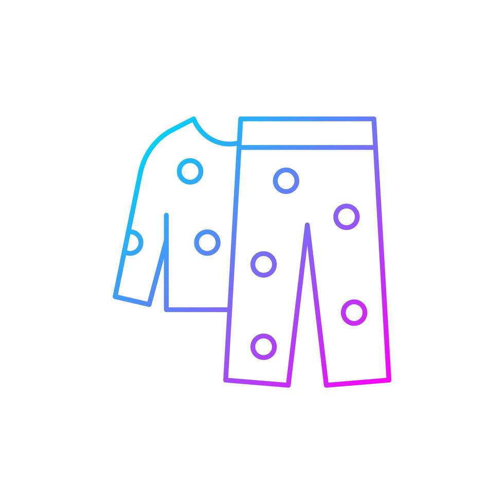 Fleece pyjamas gradient linear vector icon. Children sleepwear. Women nightwear. Men nightwear. Comfy loungewear. Thin line color symbols. Modern style pictogram. Vector isolated outline drawing