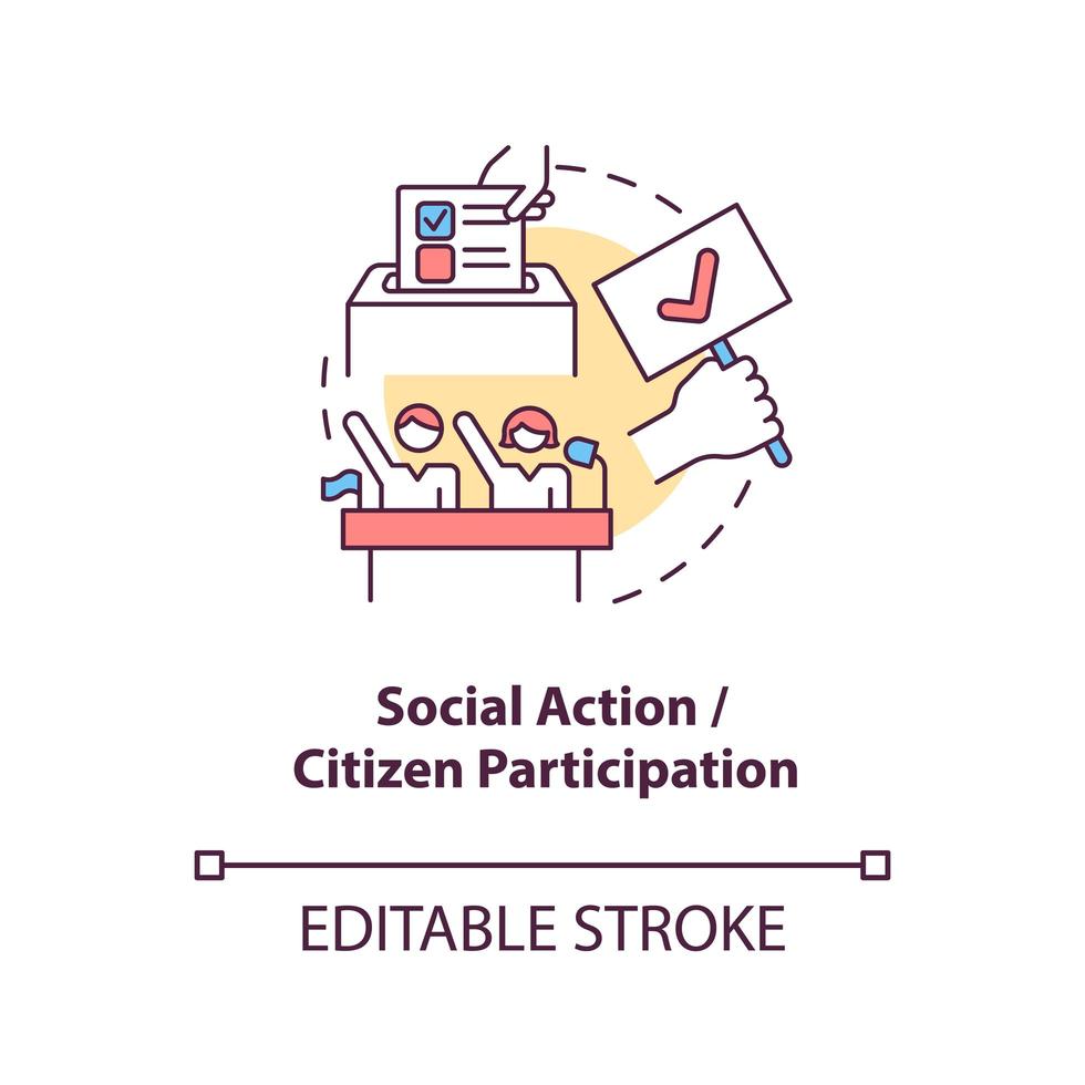 Social action and citizen participation concept icon. Community change abstract idea thin line illustration. Bringing out leadership potential. Vector isolated outline color drawing. Editable stroke