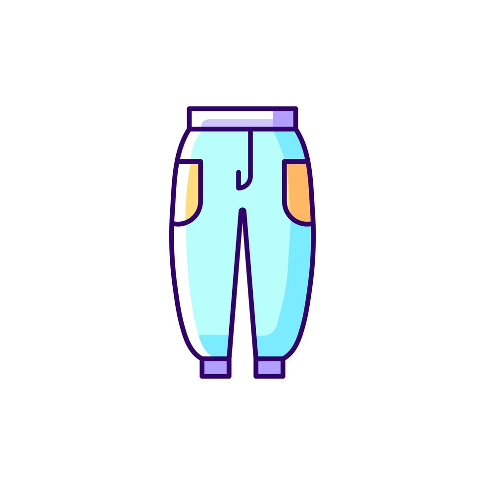 Joggers blue RGB color icon. Trackpants for women. Sweatpants for men. Unisex trousers. Sporty outfit. Isolated vector illustration. Comfortable homewear and sleepwear simple filled line drawing