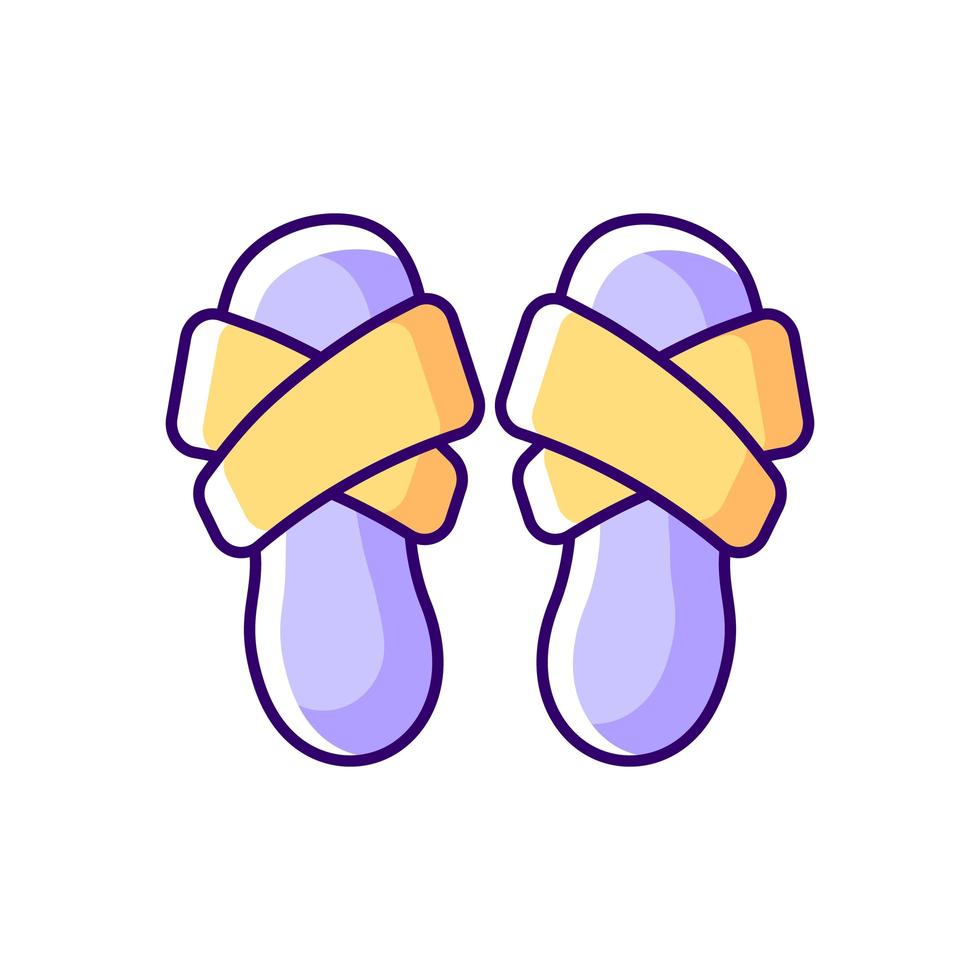 zapatillas de banda cruzada icono de color rgb. calzado para descansar en casa. zapatos comodos. chanclas domésticas. ilustración vectorial aislada. artículos para el hogar y ropa de dormir dibujo lineal relleno simple vector