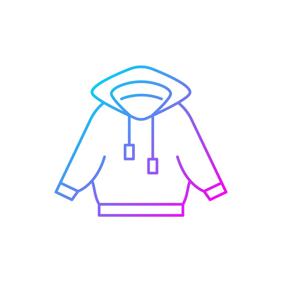 Home outfit with hoodie gradient linear vector icon. Hooded jacket. Sporty outfit. Unisex sportswear. Thin line color symbols. Modern style pictogram. Vector isolated outline drawing