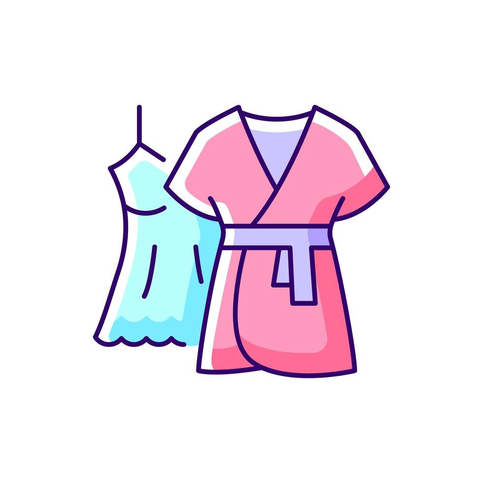 mini vestido con icono de color rgb de bata. ropa de dormir femenina. ropa de dormir de mujer. vestido de encaje de mujer para dormir. ilustración vectorial aislada. ropa de casa cómoda y ropa de dormir dibujo lineal relleno simple vector