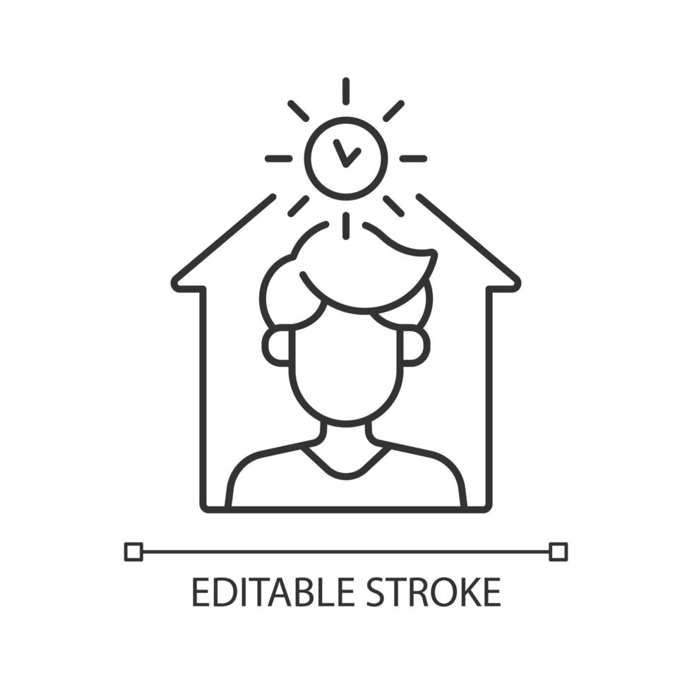 Avoid being out during day linear icon. Staying inside during heat. Sun heat from 11 am to 1 pm. Thin line customizable illustration. Contour symbol. Vector isolated outline drawing. Editable stroke