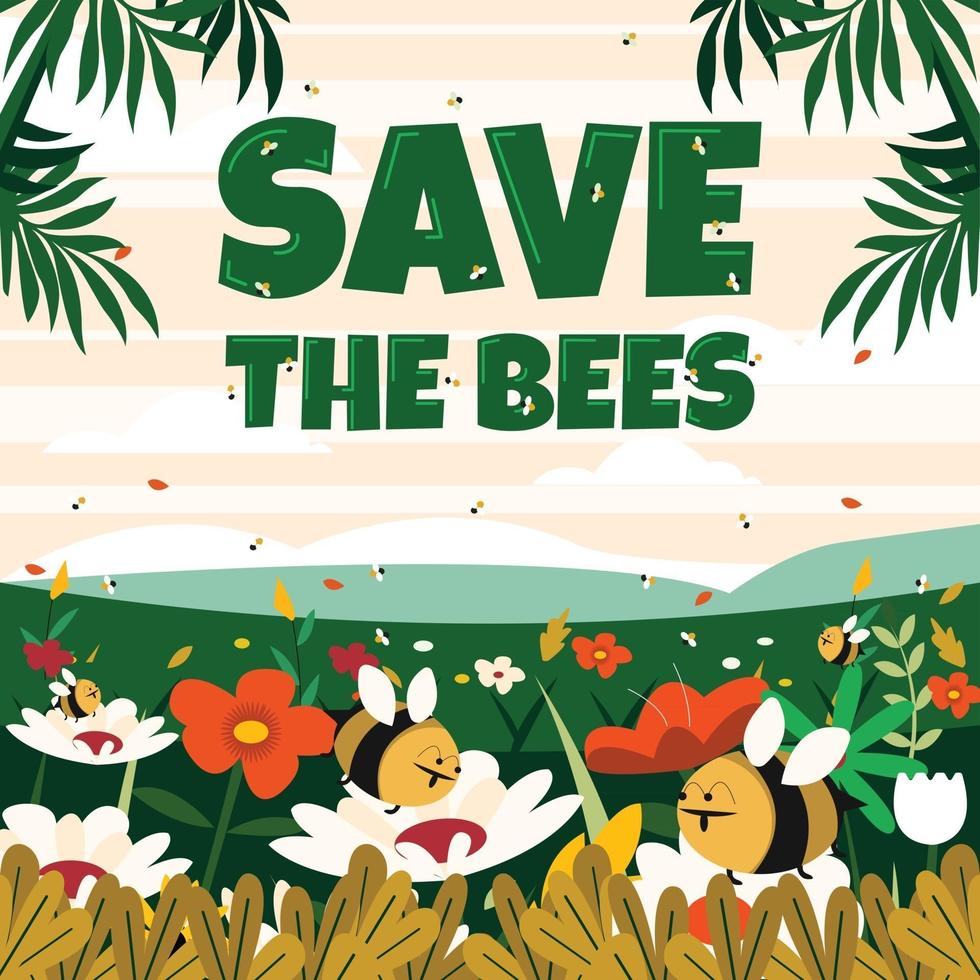 Honey Bee in The Flower Field Concept vector