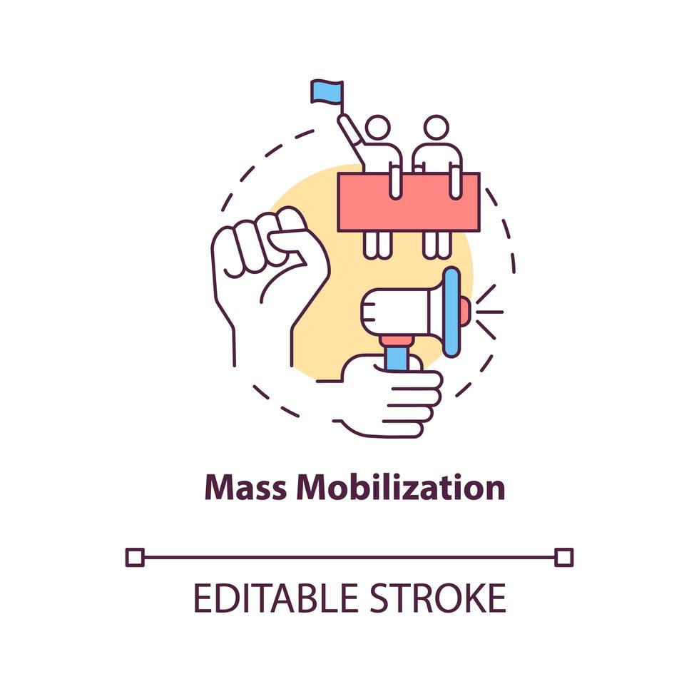 Mass mobilization concept icon. Community change strategy abstract idea thin line illustration. Raising awareness at local and national levels. Vector isolated outline color drawing. Editable stroke