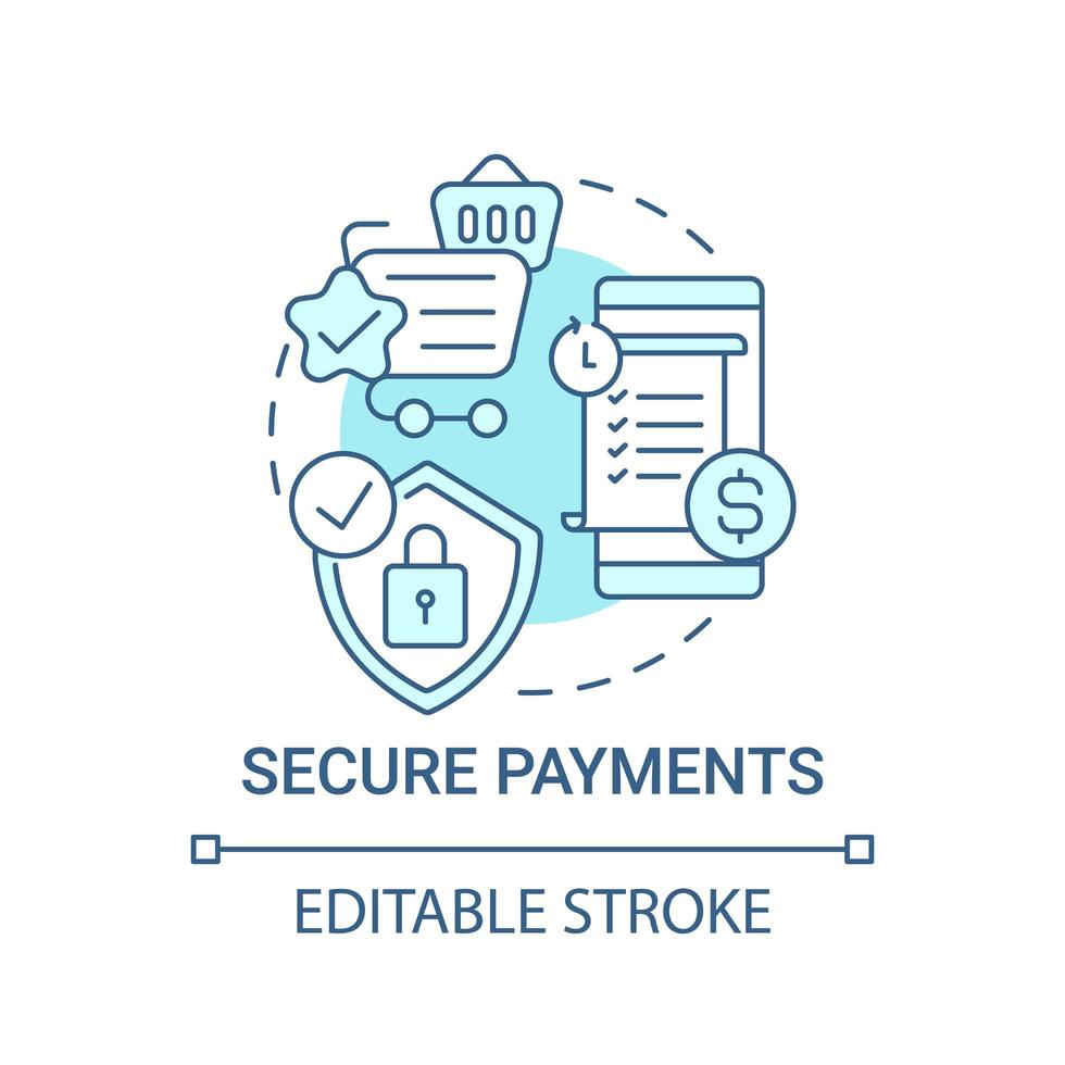 Secure payments concept icon. Global marketplaces service abstract idea thin line illustration. Fraud detection and prevention. Paying online. Vector isolated outline color drawing. Editable stroke