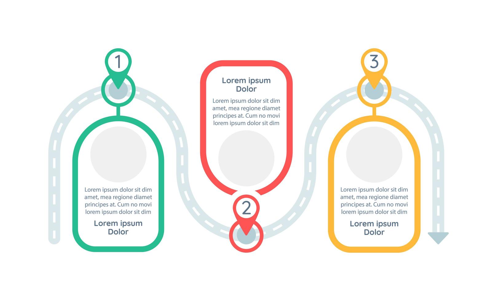 Objetivos a largo plazo logrando plantilla de infografía vectorial. Elementos de diseño de presentación de hoja de ruta con espacio de texto. visualización de datos con 3 pasos. gráfico de la línea de tiempo del proceso. diseño de flujo de trabajo con copyspace vector