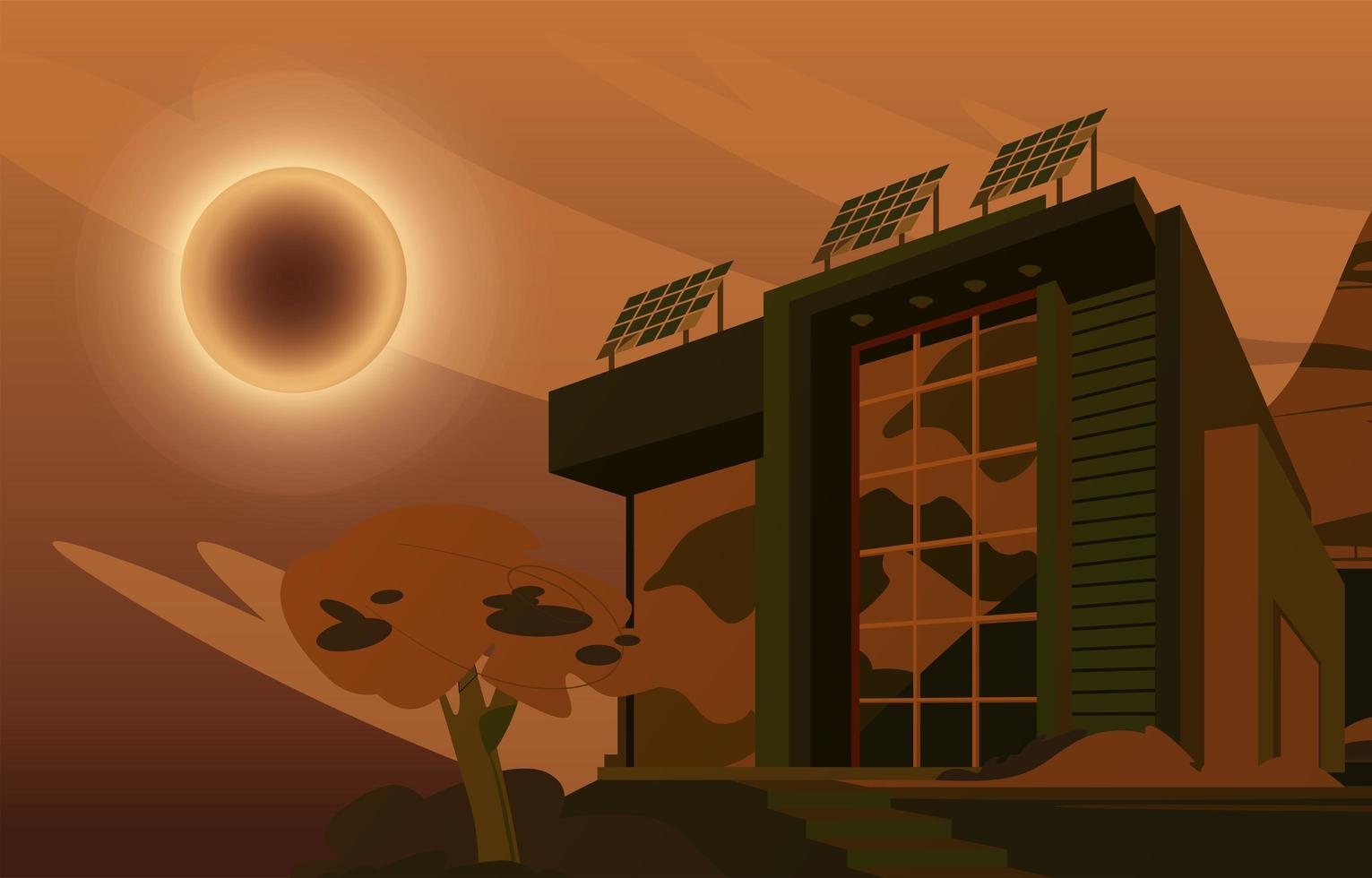 High Tech Building With Solar Eclipse Event Concept vector