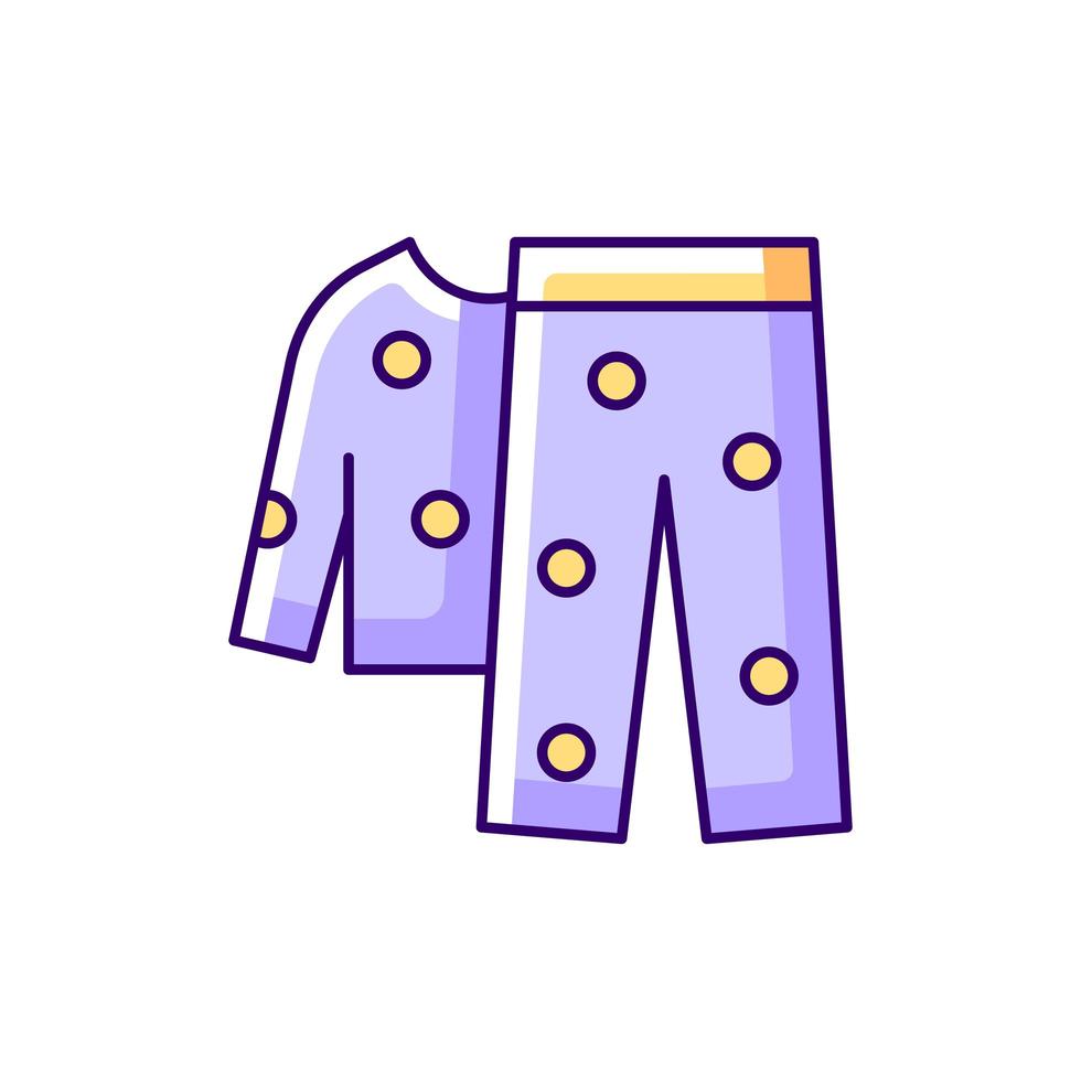 pijama de vellón icono de color púrpura rgb. ropa de dormir para niños. ropa de dormir de mujer. ropa de dormir para hombres. cómoda ropa de dormir. ilustración vectorial aislada. ropa de casa cómoda y ropa de dormir dibujo lineal relleno simple vector