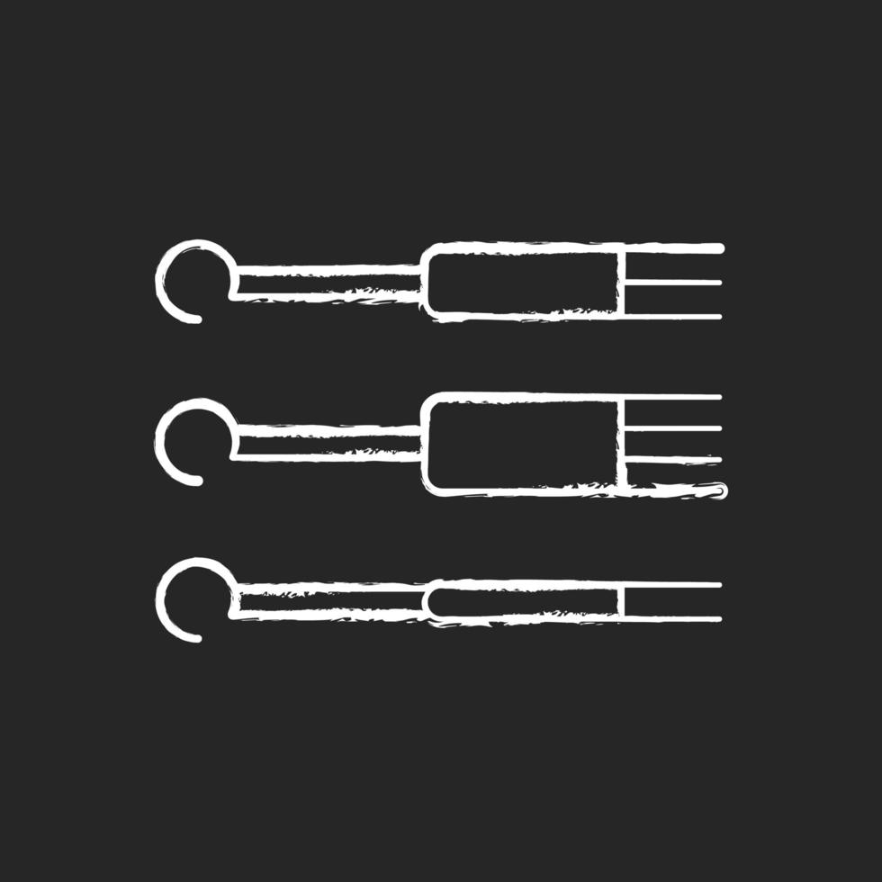 Needles chalk white icon on dark background. Special needles to inject ink into human skin. Professional tools for making tattoos. Master equipment. Isolated vector chalkboard illustration on black