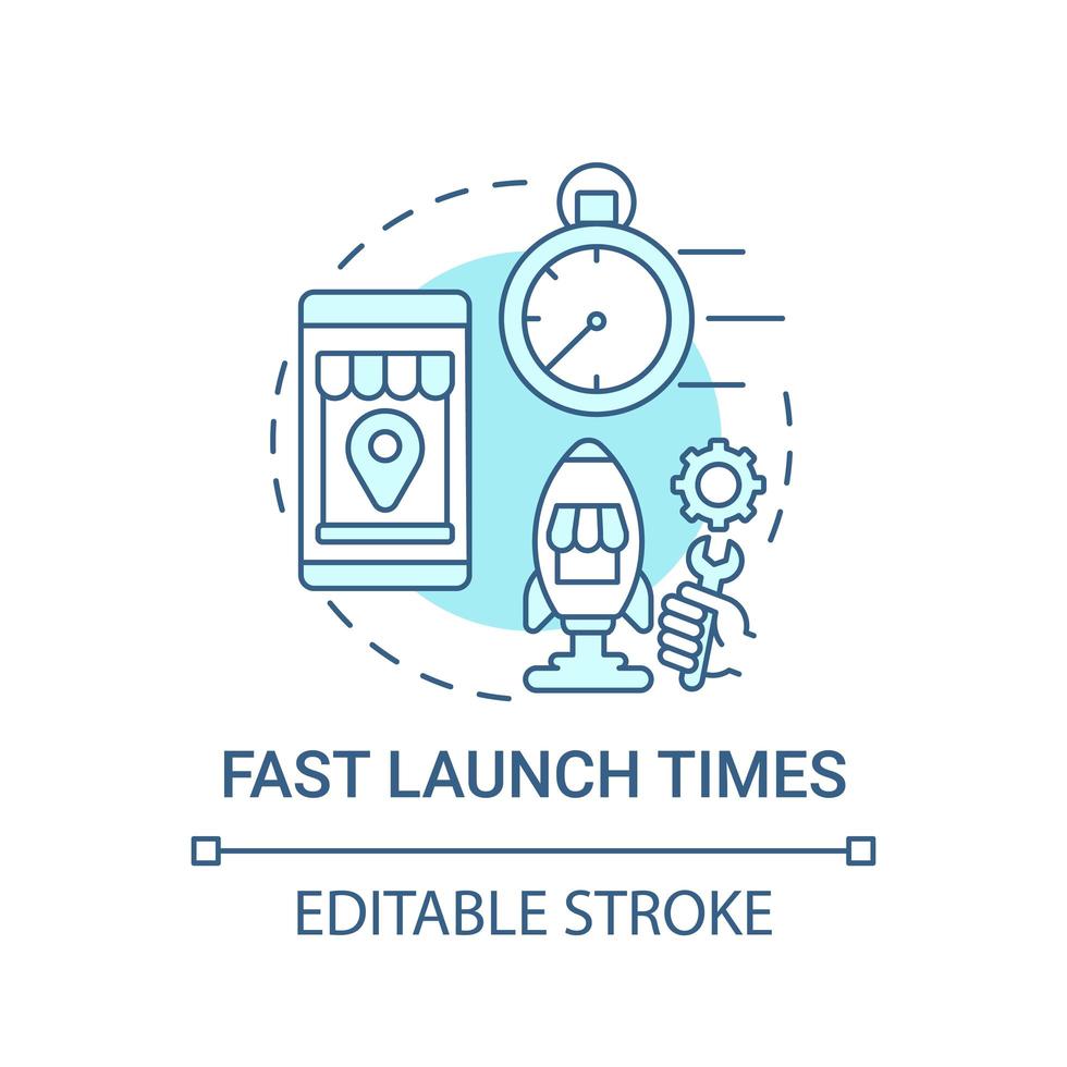 Fast launch times concept icon. Online marketplace benefit abstract idea thin line illustration. Ready-built marketplace solution. Vector isolated outline color drawing. Editable stroke