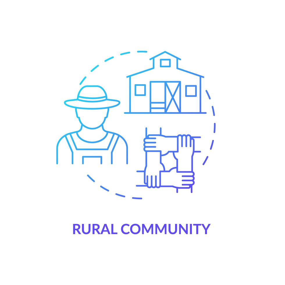 Rural community concept icon. Communities types abstract idea thin line illustration. Rural households. Countryside, farmland. Rustic and isolated places. Vector isolated outline color drawing