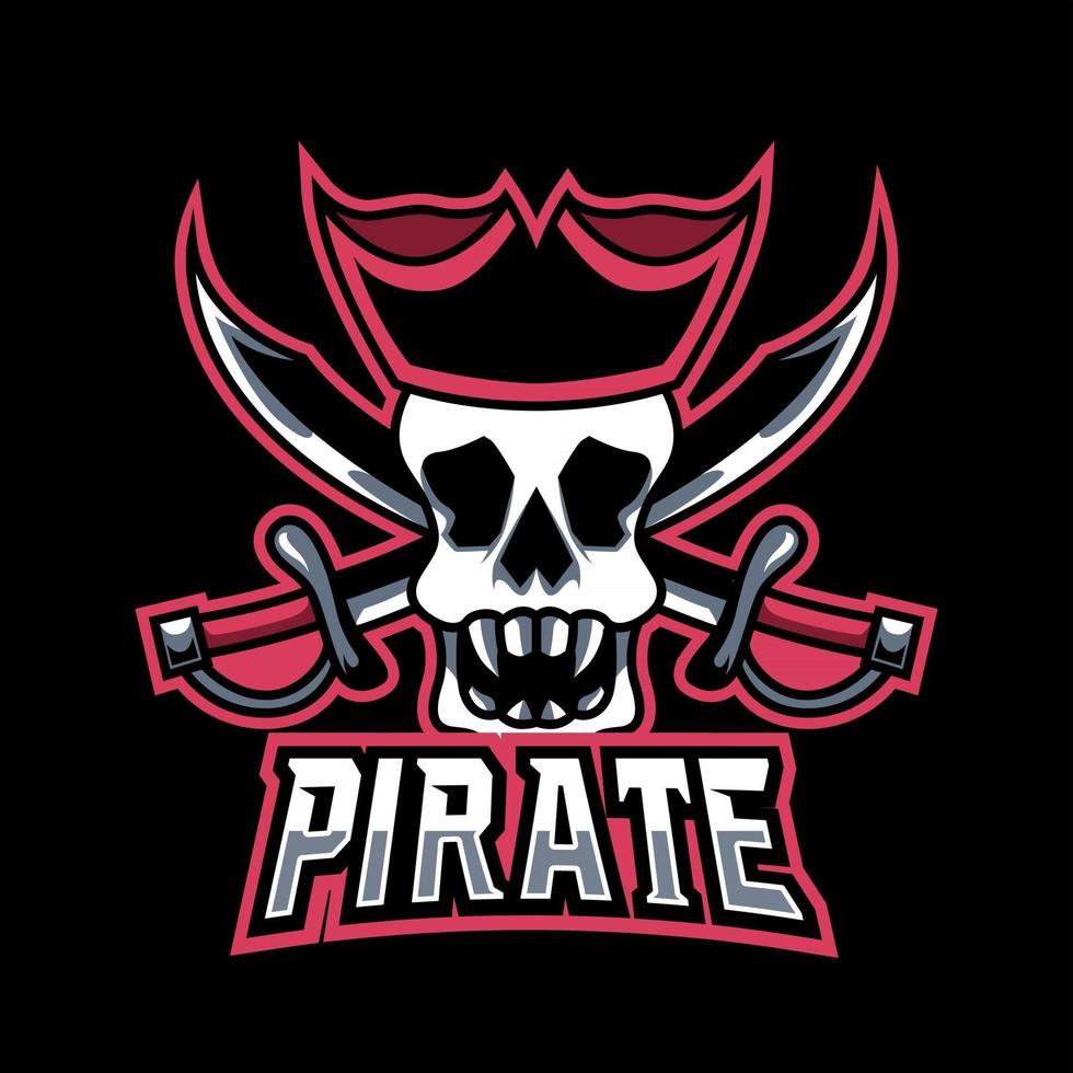 pirata rebelde mascota logo de juego rey océano sombrero negro y espada vector