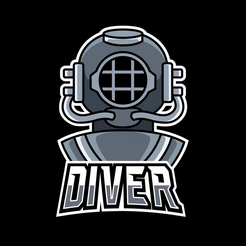 plantilla de logotipo de deporte esport de mascota de casco de buceo de buzo vector