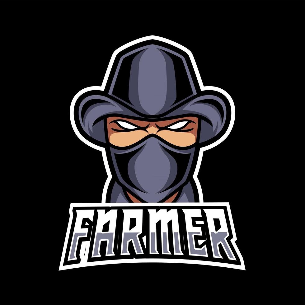 Farmer man mascot gaming logo design black suit mask and hat vector