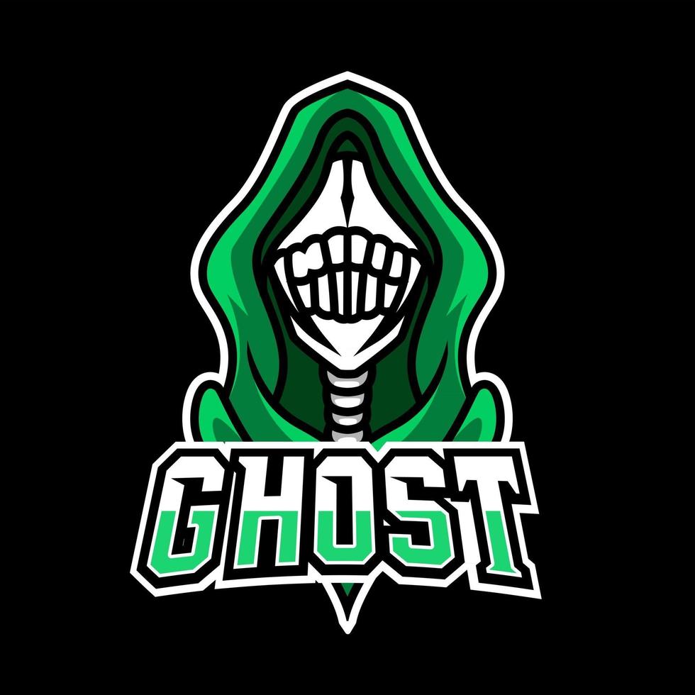 Scary green dark ghost mascot gaming logo template vector