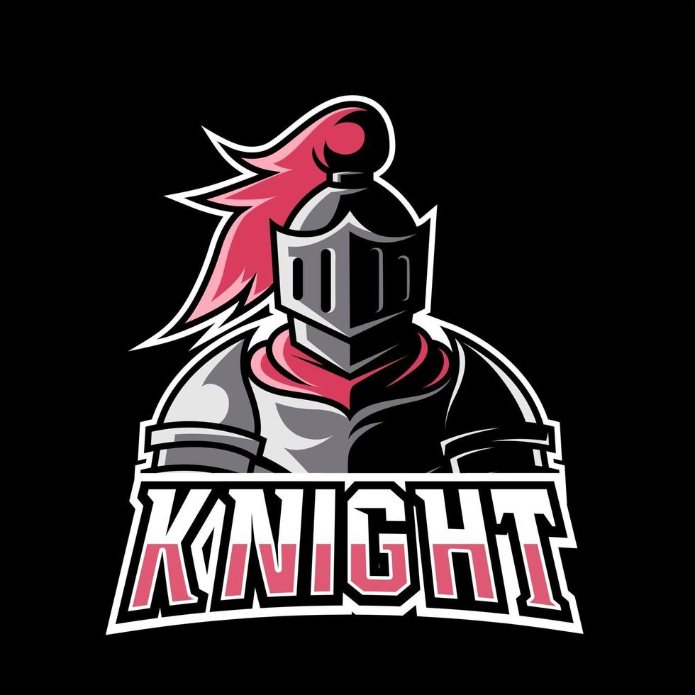 Blue Knight sport esport logo design template with armor and helmet vector