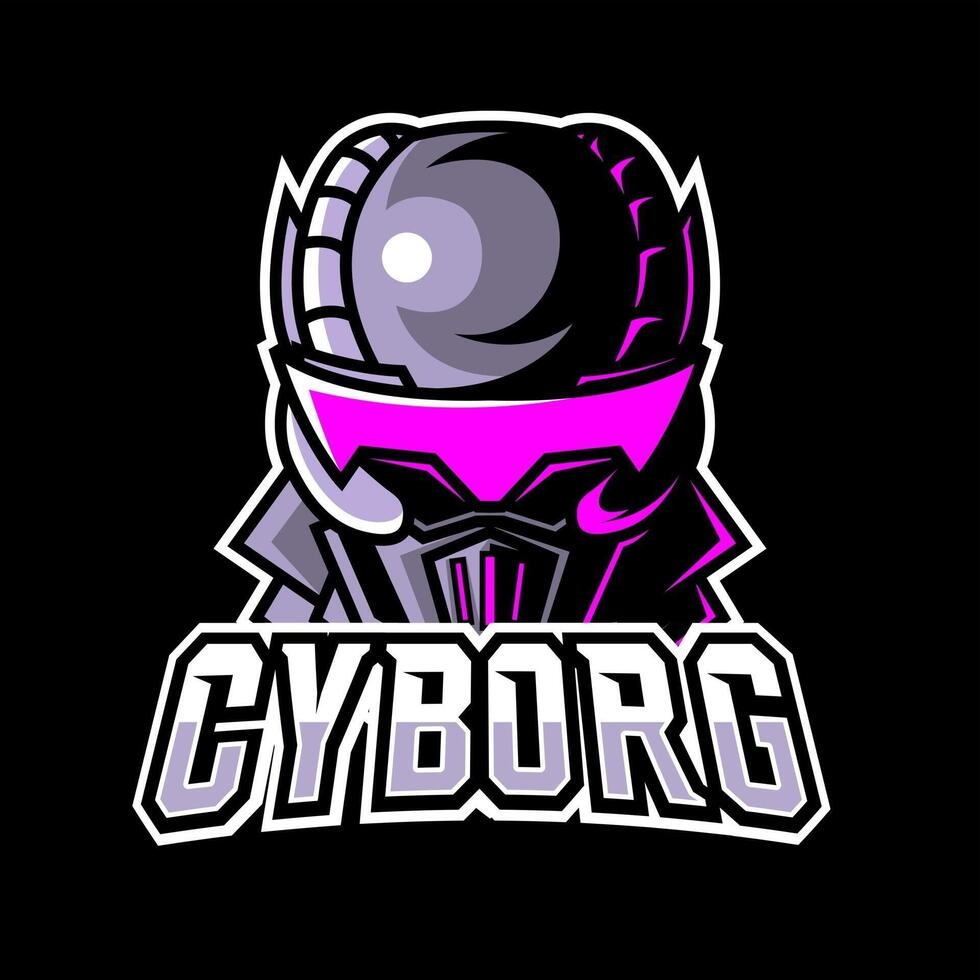 Blue robotic cyborg sport esport logo template design with iron uniform vector