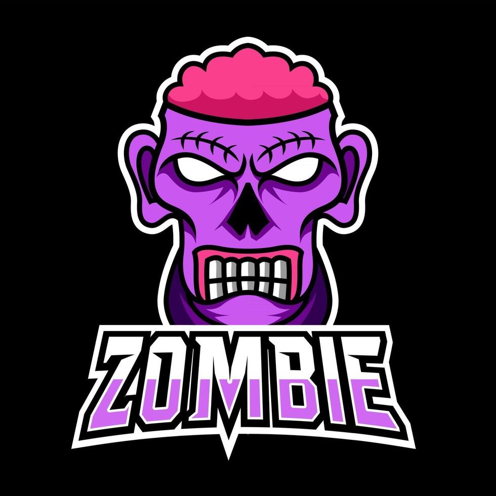 Crazy zombie scary brain mascot gaming logo design vector template