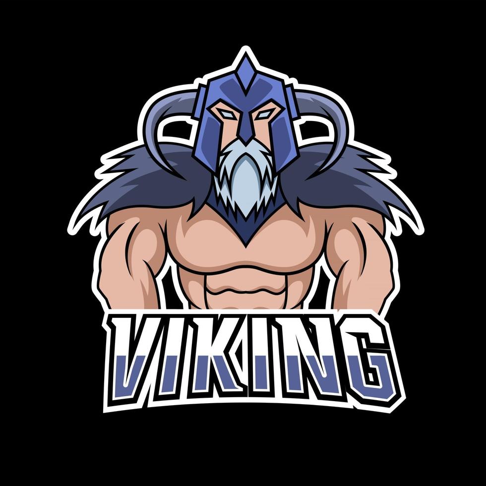 Plantilla de diseño de logotipo de deporte vikingo enojado con armadura, casco, barba gruesa y bigote vector