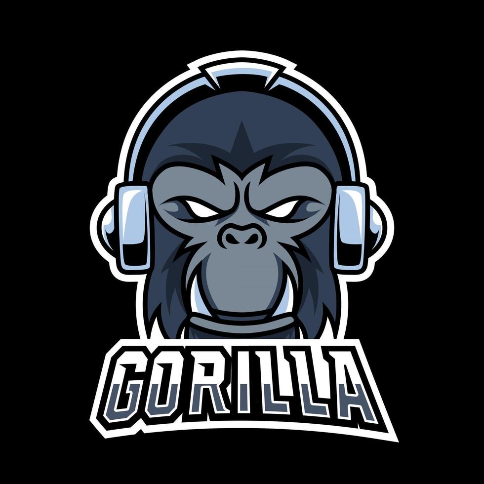 Angry ape gorilla mascot gaming logo design black color headphone vector