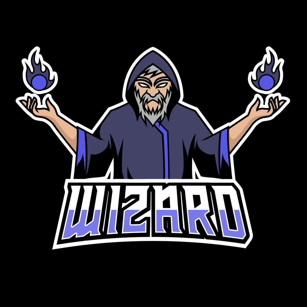 plantilla de logotipo de esport deportivo de mago enojado uniforme negro en brillo azul vector