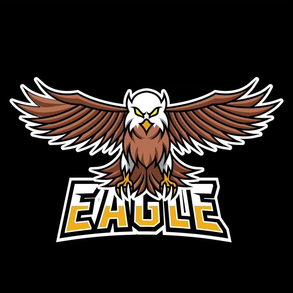 Flying eagle mascot gaming logo design template vector