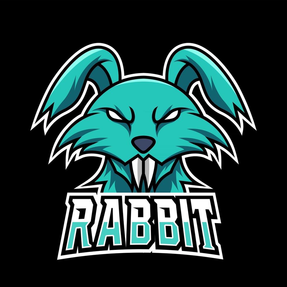 Green rabbit long tooth mascot gaming logo design vector template