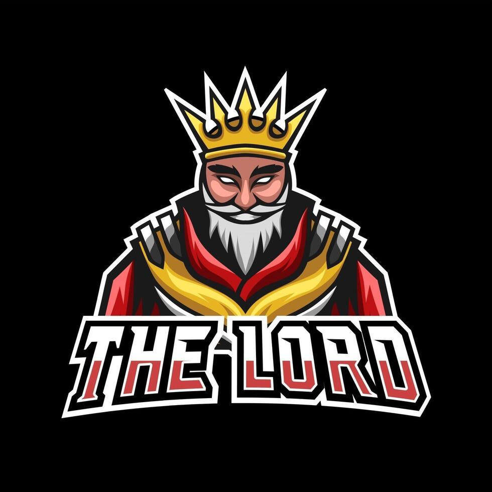 King lord sport esport logo design template with armor, crown, beard and thick mustache vector