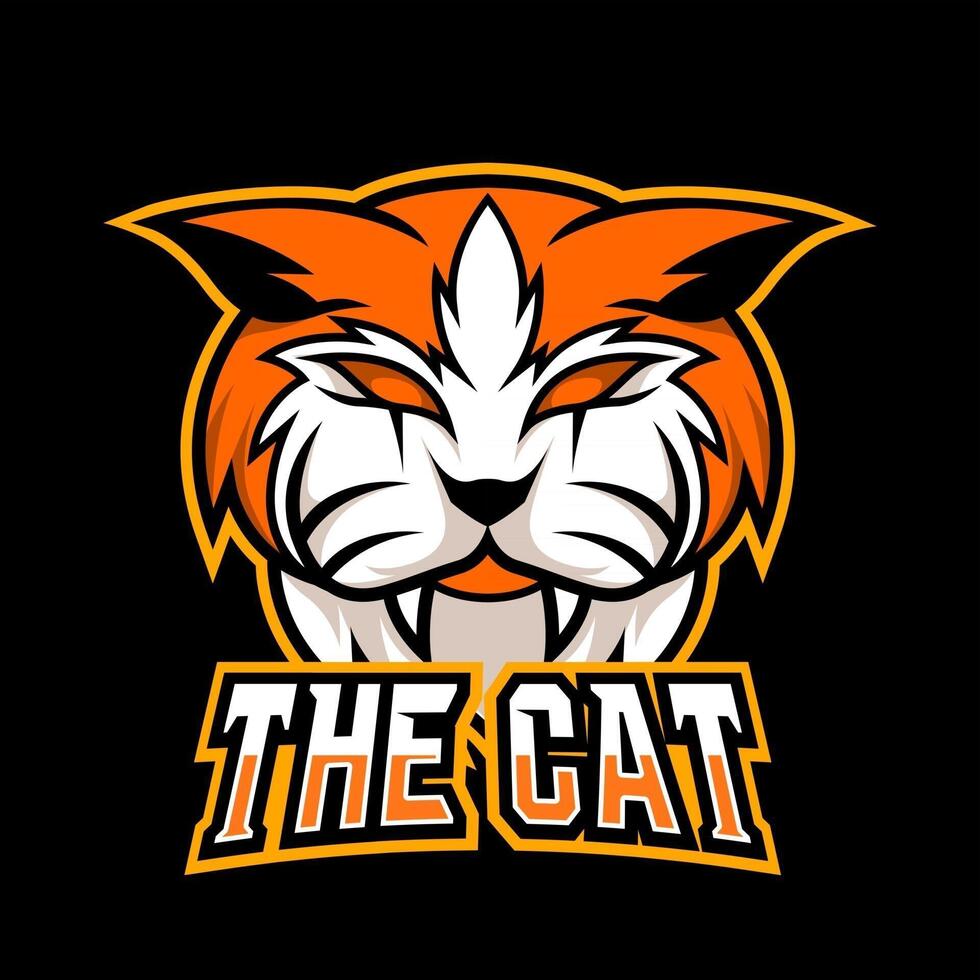 Orange angry cat mascot gaming logo design vector template