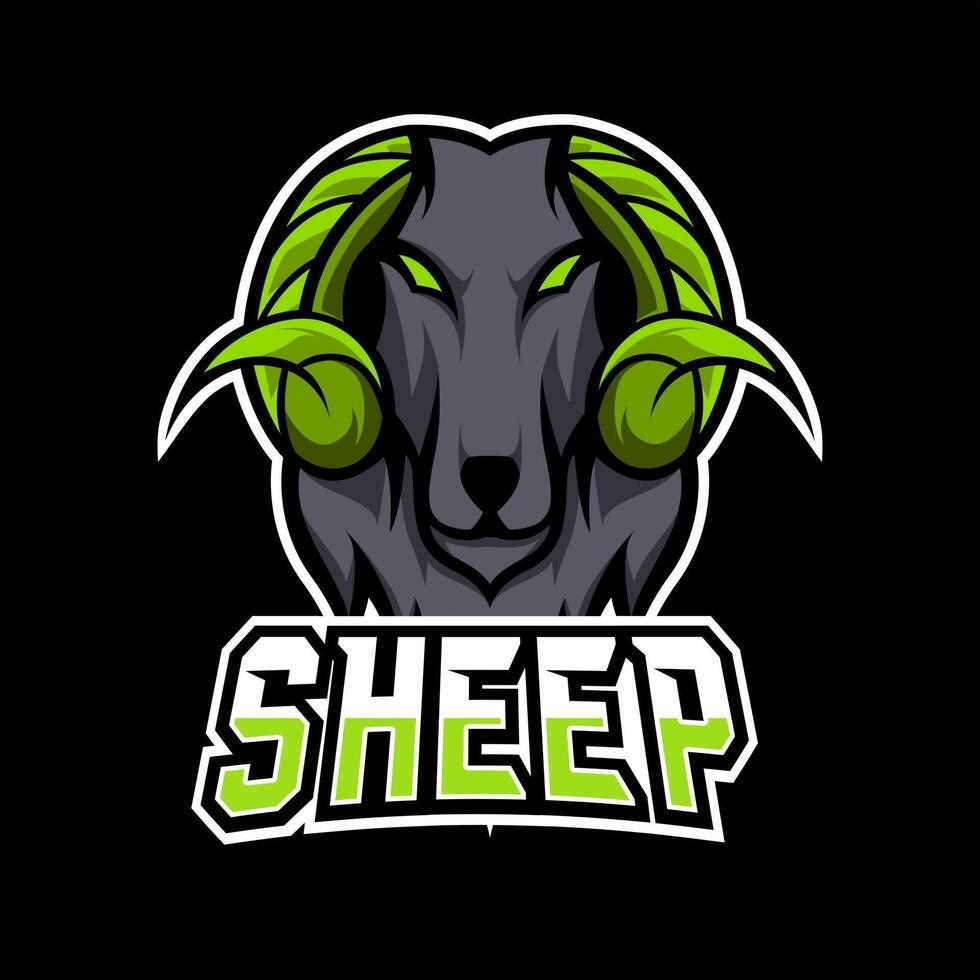 Goat sheep mascot sport esport logo template black fur green horn vector