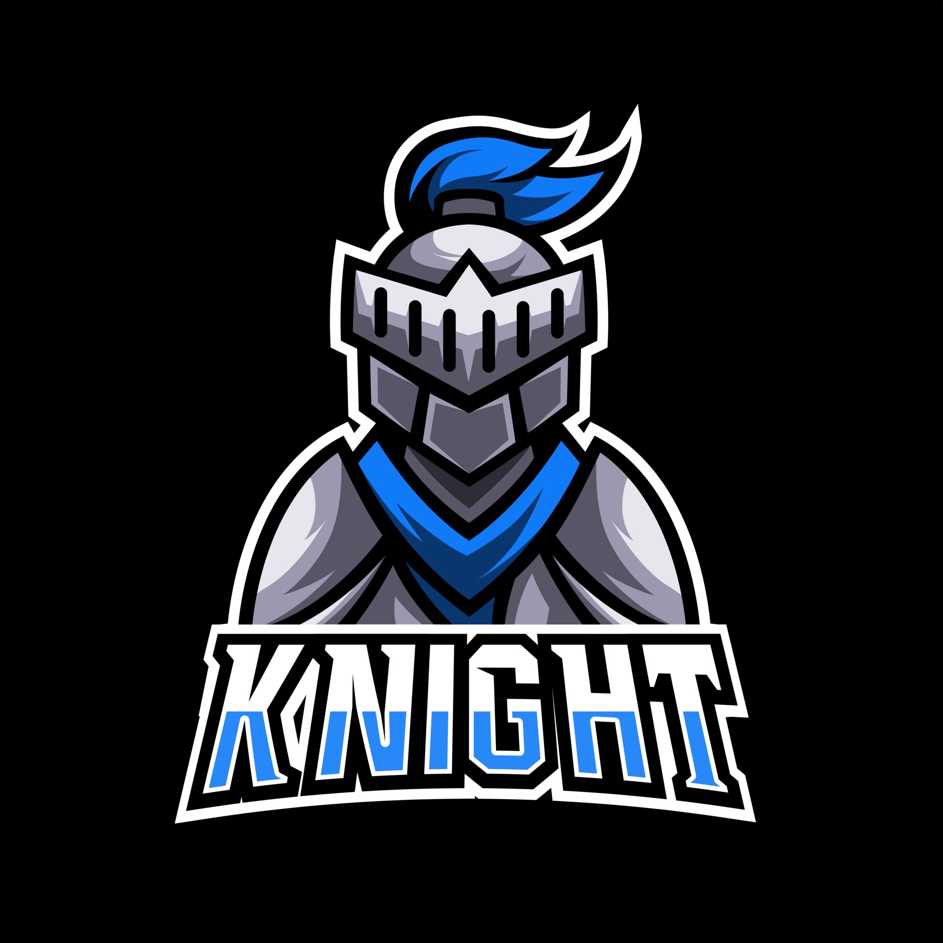 Blue Knight sport esport logo design template with armor and helmet