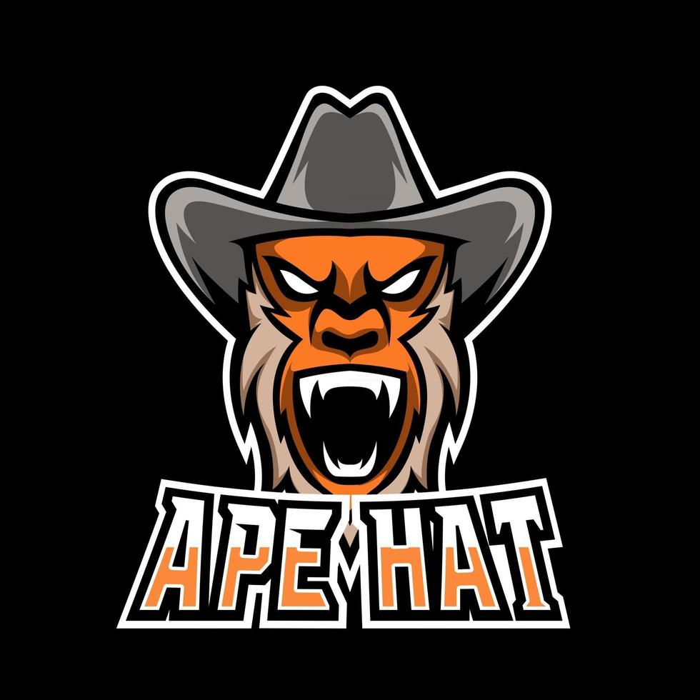 Diseño de plantilla de logotipo de deporte de esport de gorila de mono enojado con barba y sombrero vector