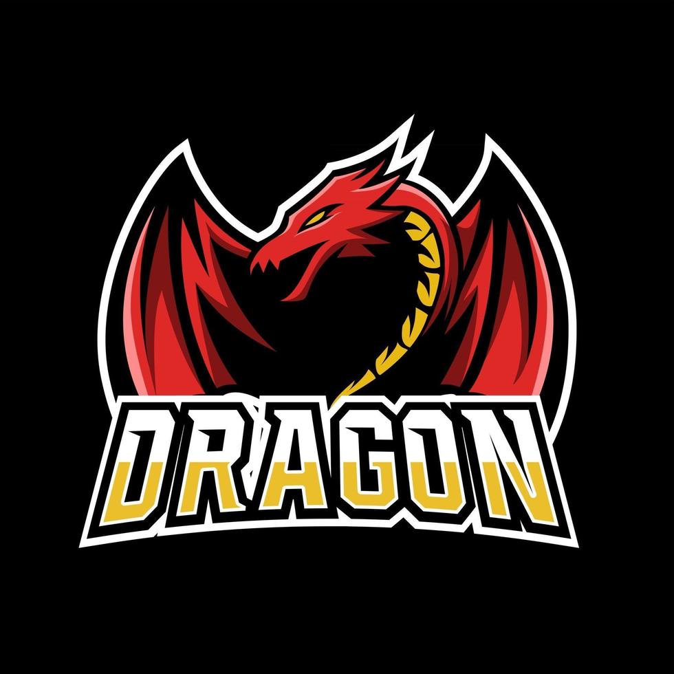 plantilla de logotipo de deporte esport de mascota de dragón de mosca roja enojada vector