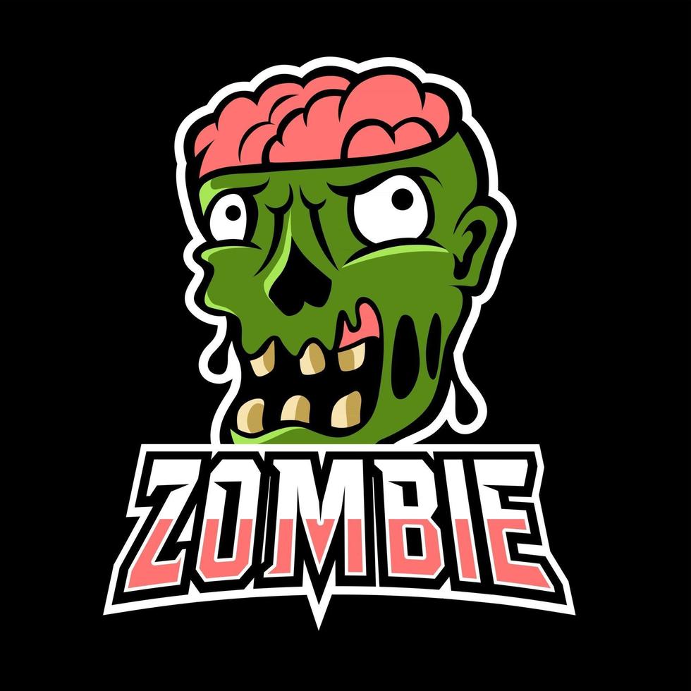 plantilla de logotipo de deporte de mascota de cabeza abierta de zombi loco vector