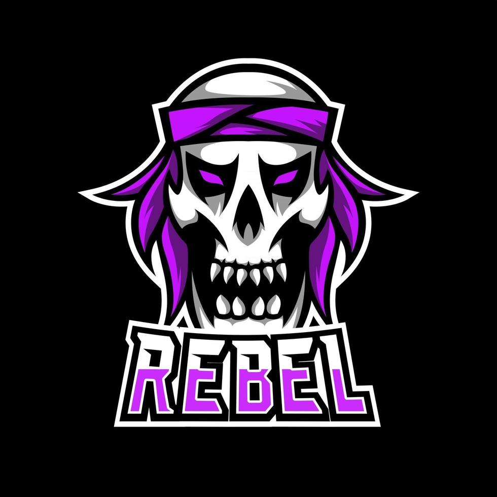 Rebel pirate sport esport logo template design skull headband vector