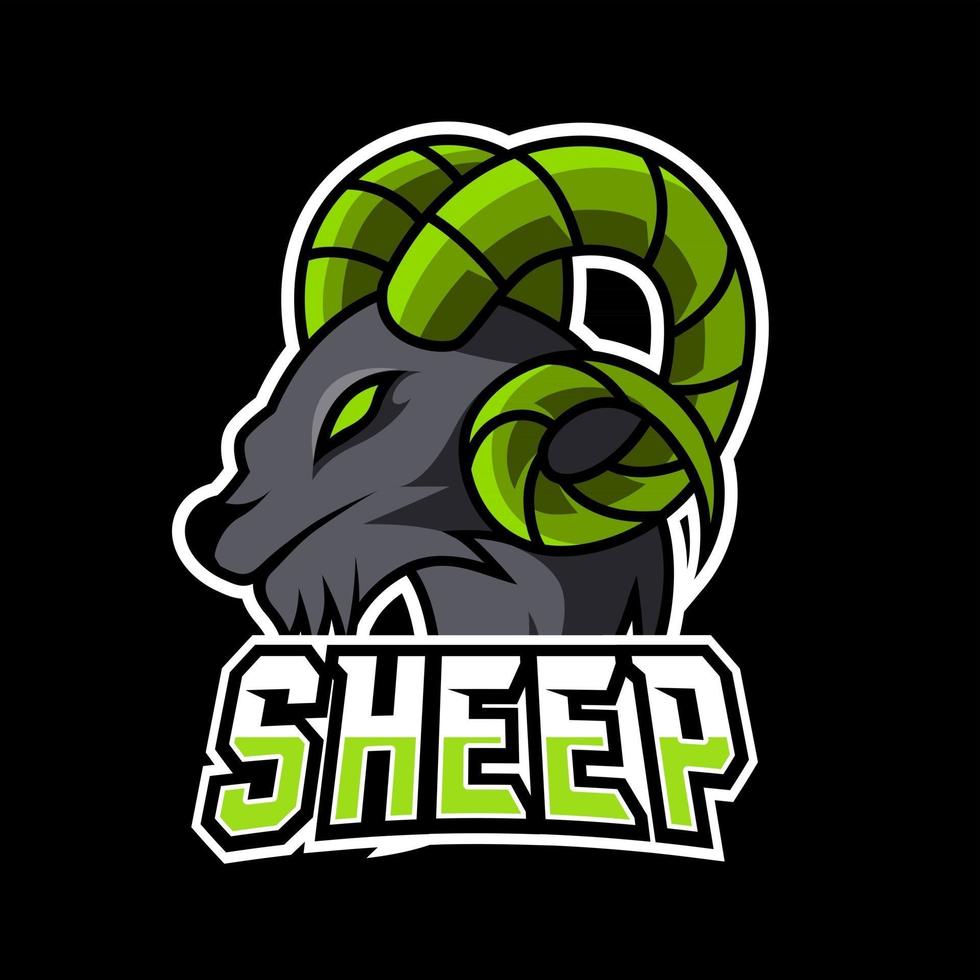 Goat sheep mascot gaming sport esport logo template black fur green horn vector