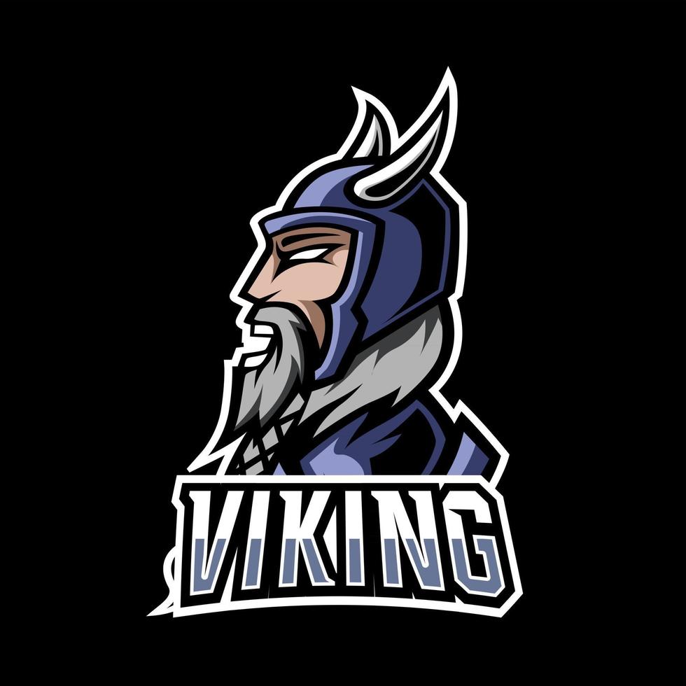 Angry viking gaming sport esport logo design template with armor, helmet, thick beard and mustache vector