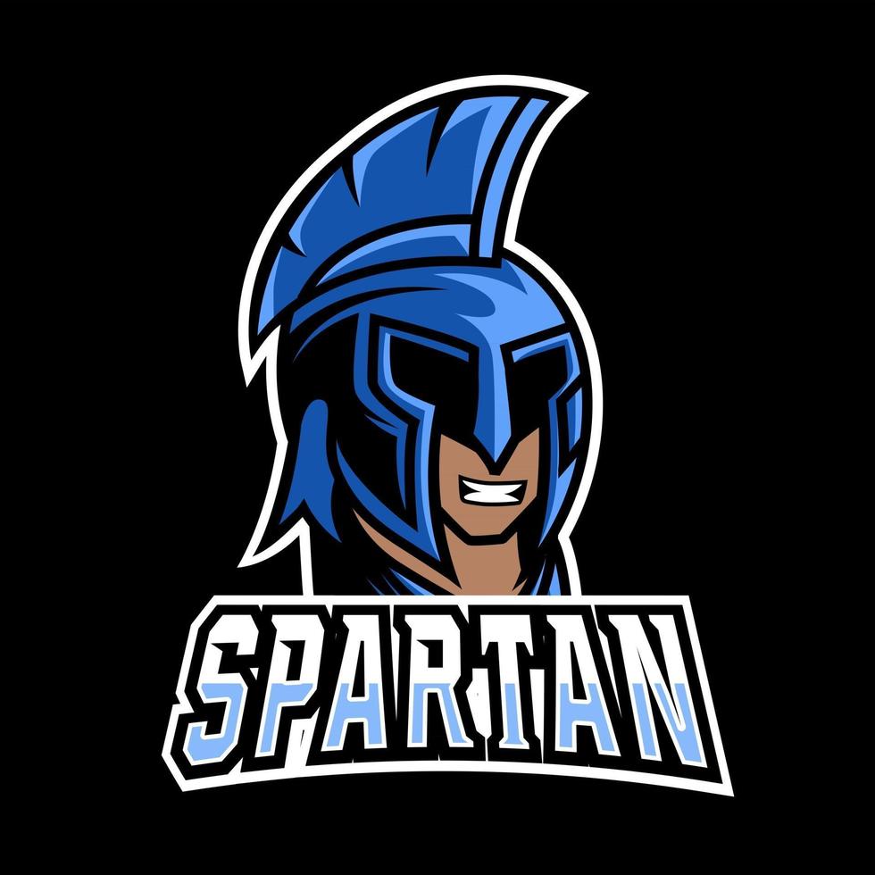 plantilla de logotipo de deporte esport de juego de mascota de warior espartano azul con máscara vector