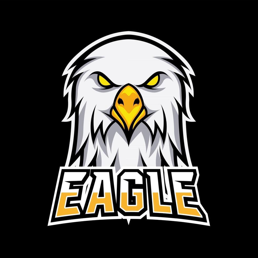 Eagle sport esport logo design template with white fur and orange beak game vector