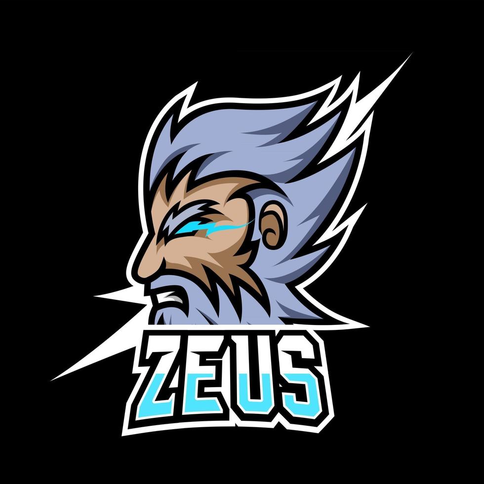 Zeus god lightning mascot sport gaming esport logo template thick beard mustache for squad team club vector