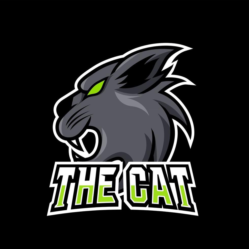 Black angry cat mascot sport gaming esport logo template for streamer squad team club vector