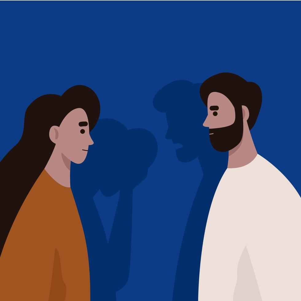 conflicto entre marido y mujer. violencia doméstica y abuso. iluminación de gas. divorcio. ilustración vectorial plana. vector