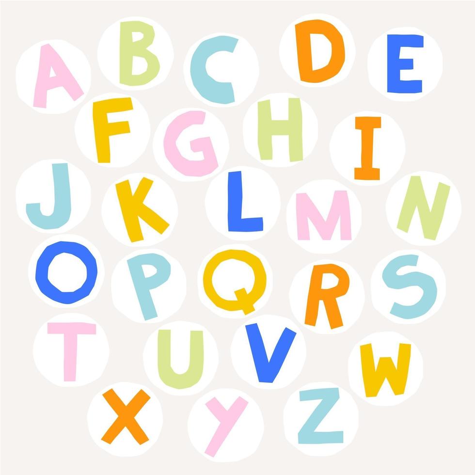 Cute colorful baby alphabet letters. Paper cut out style illustration. vector