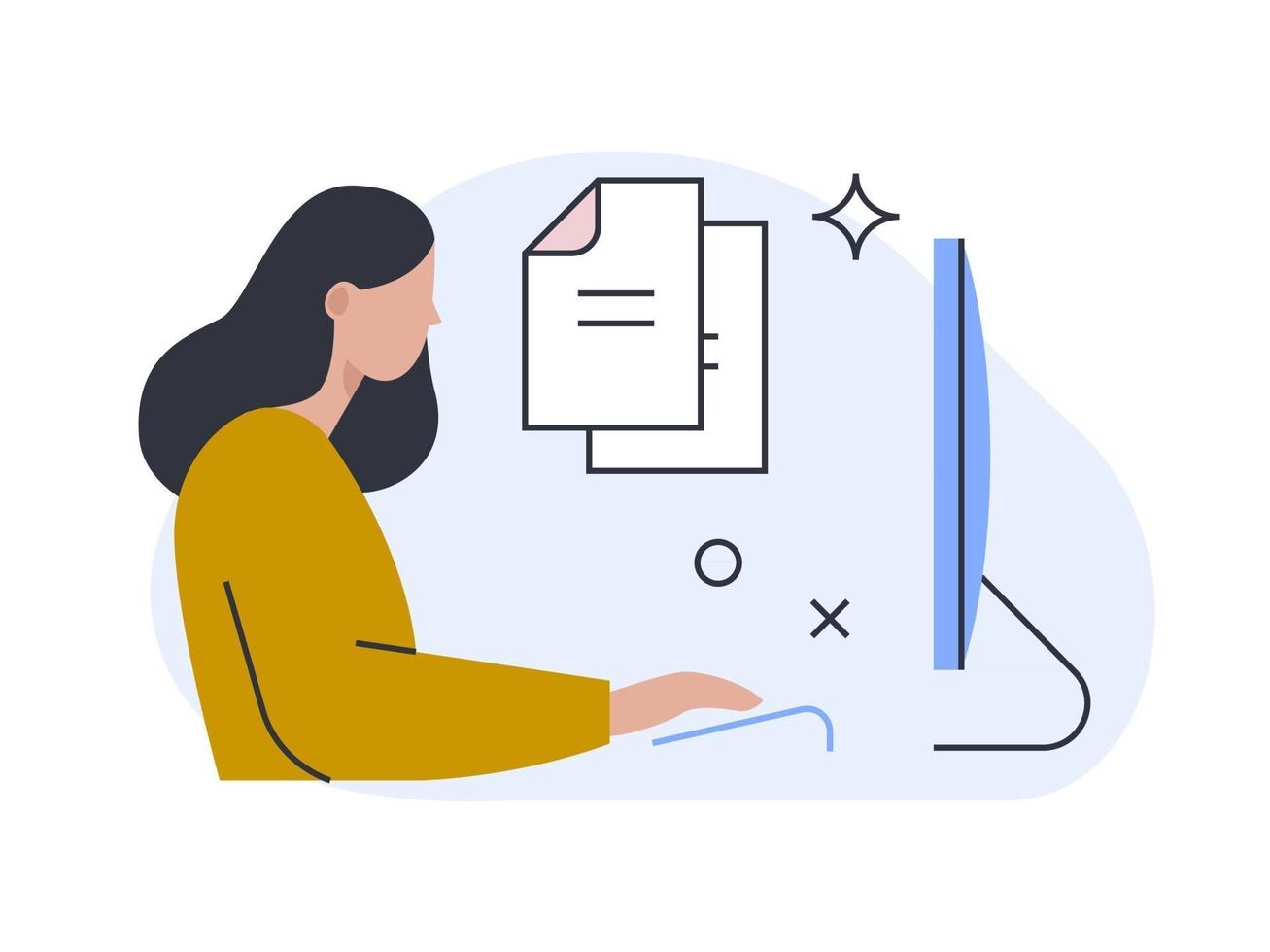 Office worker sitting at the desk. Spot illustration for website. vector